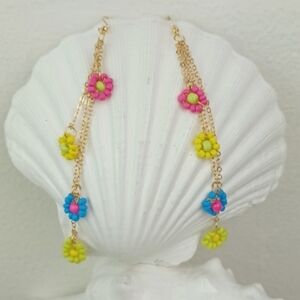 Colorful Dainty Daisy Gold Chain Fringe Dangling Earrings